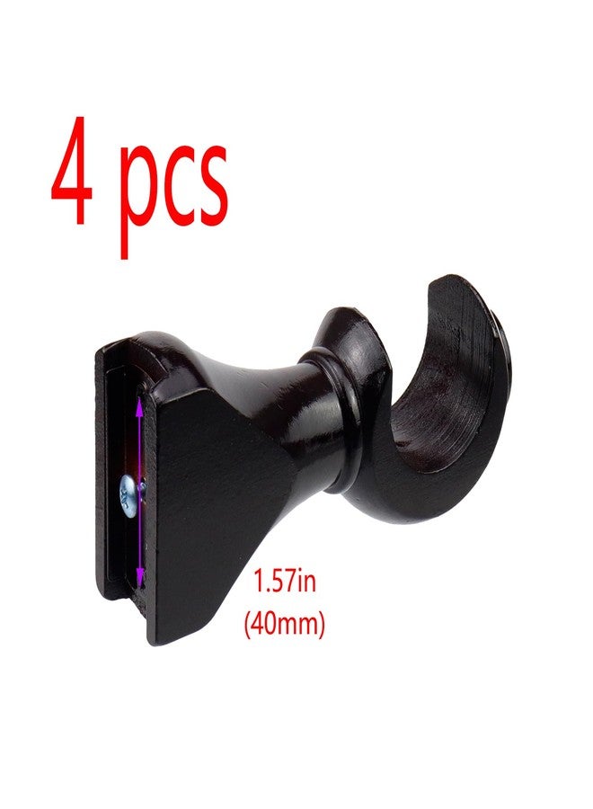 Risbay 4Pcs Wood Curtain Rod Brackets,1-3/8in(35mm) Diameter Support Bracket,Wooden Window Curtain Hooks for Curtain Rod,Brown - Image 3